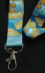 blue and gold satin sunshine and flowers lanyard